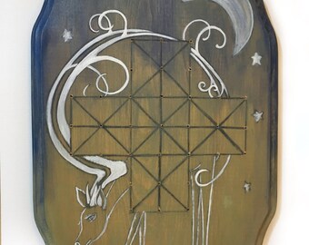 Retablo Folk Art - Proceeds Benefit Animal Rescue, Game Board, Rustic, Deer Game, Moon and Stars, Soliatire, OOAK