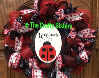 Ladybug Deco Mesh Door Wreath