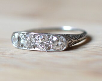 Vintage Platinum Diamond Filigree Ring - Art Deco, Vintage, Engagement, Wedding, Art Nouveau, Retro, Diamond Ring, Antique Jewelry, Size 5