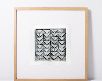 Original 6x6" collagraph fine art print - "Folds", collagraphs, original prints, abstract prints, small art prints, geometric art prints