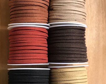 Faux Suede cord, , 3mm faux jewelry cord, 2 sided soft flat cord, suede lace, leather cord for jewelry , 5 yards per roll, choose you color