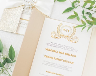 Gold Glitter Wedding Invitation Card/Great Gatsby Invitation Card/Quinceanera Invite/Sweet 16 Invitation/Bat Mitzvah/Art Deco/Menu/Reception