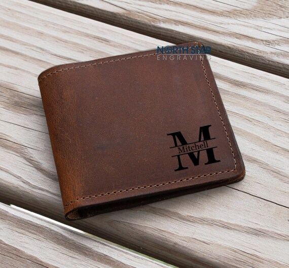 Mens Leather wallet Valentines Husband gift Personalized