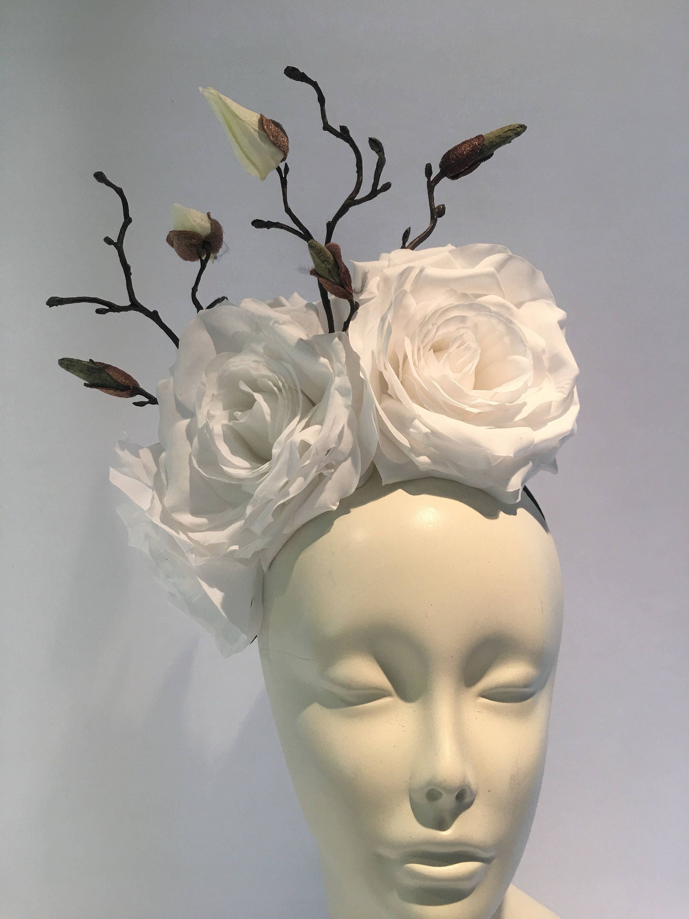 White Fascinator Rose Headpiece White Hat White Wedding