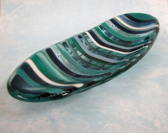 Atlantic Stripe Mini-Ellipsis Fused Glass Dish