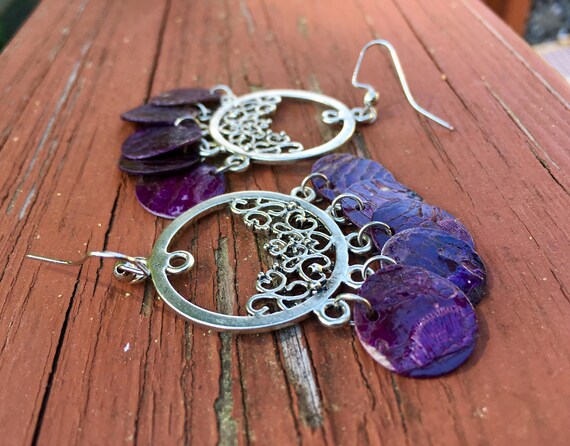 Purple "Simply Chandelier" Mussel Shell Earrings