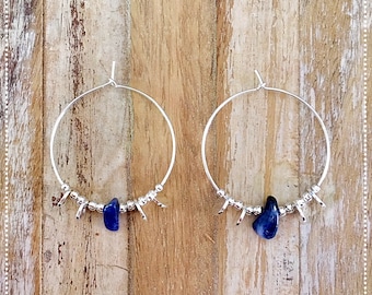 "Etnica" Sodalite and 925 sterling silver hoop earrings
