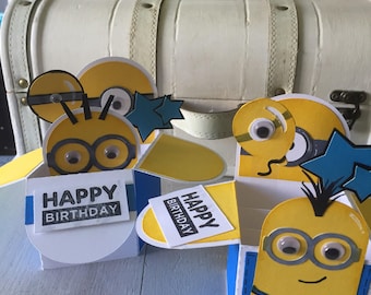 Handmade popup minion birthday box card