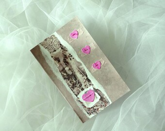 Card color heathered taupe and pink hearts for all occasions