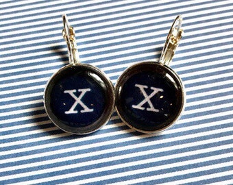 Letter X typewriter key cabochon earrings- 16mm