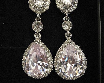 Crystal bridal earrings vintage inspired Art Deco 1920s style crystal drop wedding bridal earrings silver tone