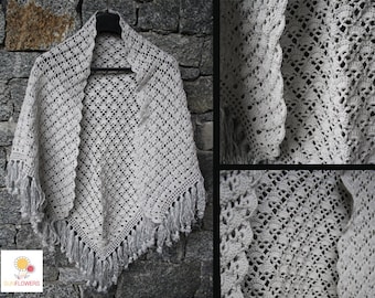 Handmade Crochet pearl Grey shawl