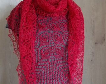 Bordeaux linen shawl, lace shawl, knitted shawl, knit scarf, shawl wrap, gift for her