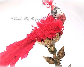 Ruby Fantasy Bird Art Doll Sculpture Nature Theme Bird Doll OOAK Sculpted Assemblage Doll Lorelie Kay Designs
