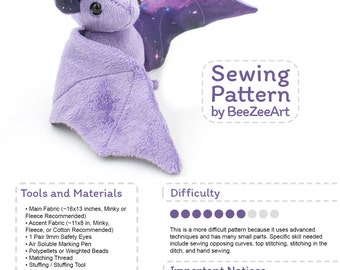 Stuffed Animal Bat Sewing Pattern, Plush Toy Pattern, PDF