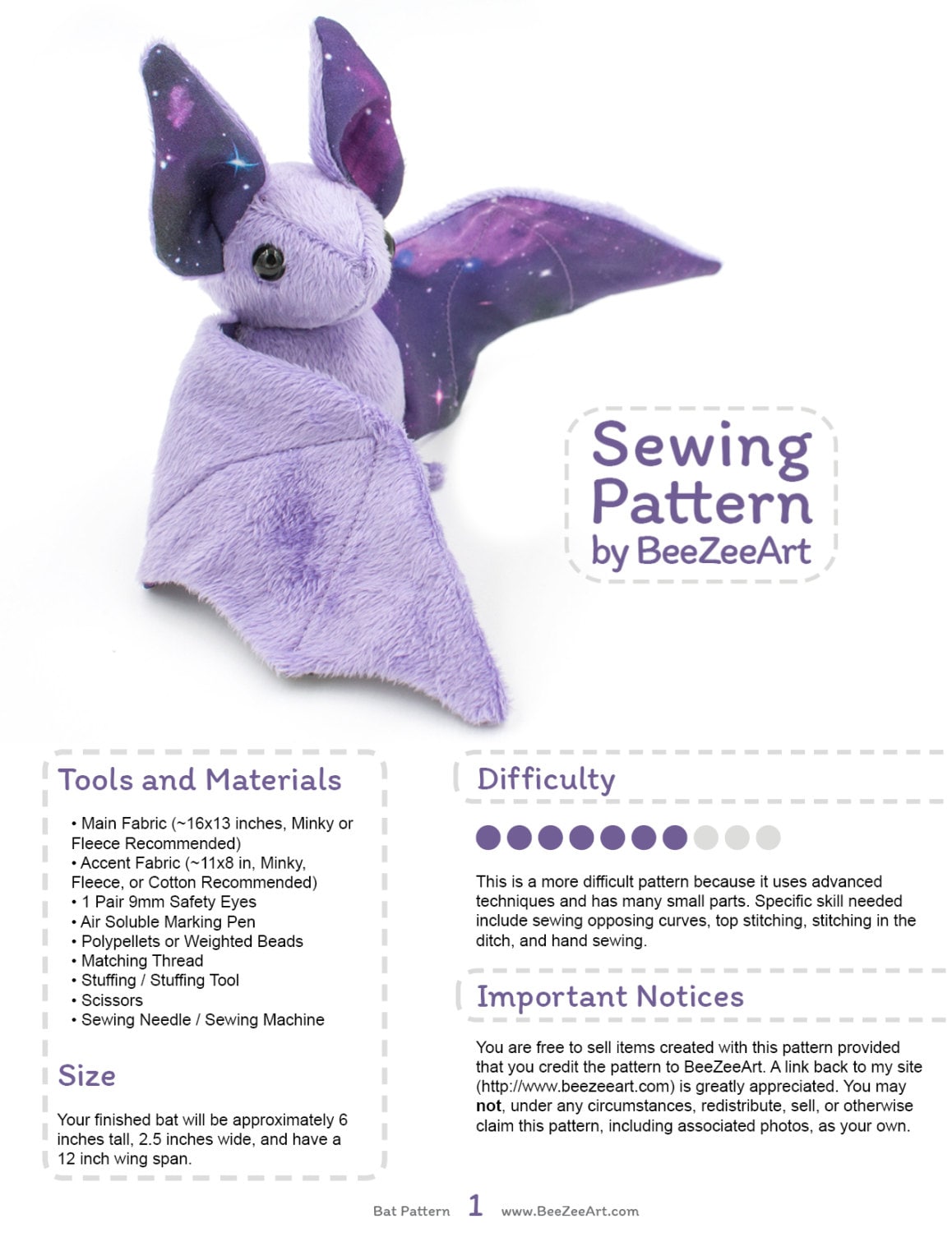 Stuffed Animal Bat Sewing Pattern Plush Toy Pattern PDF Stuffed Animal Bat Sewing Pattern Plush Toy Pattern PDF