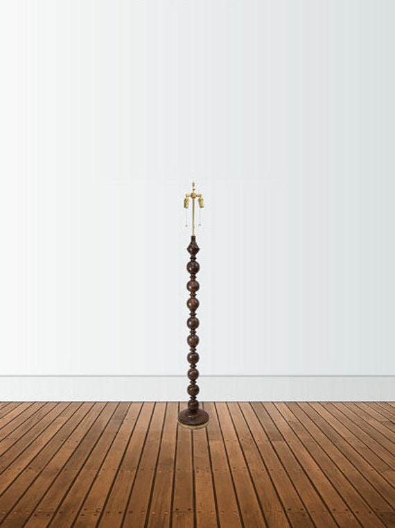 Cherry Wood Floor Lamp, A.B. Thomas Original, Solid Brass Hardware Adjustable Shade Riser, Handmade