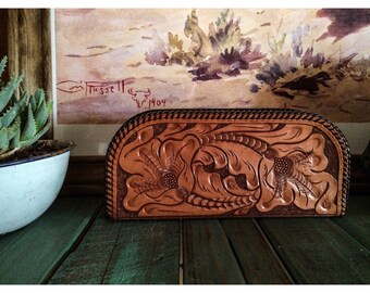 The "Henrietta" - Vintage Tooled Leather Clutch