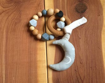 Little Critter Toy/Moon, Organic Teether, Silicone Teether, Baby Teether, Teething Toy, Bay Shower Gift