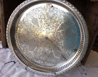 Silver plate serving tray with lip, 13.25" X 1.5", Oneida