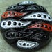 Czech Glass Button 27mm - hand painted - paisley, black, red, white (B27354)