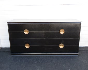 Hollywood Regency Mid Century Painted Black Dresser 8611