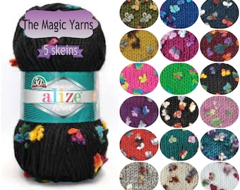 Alize Flower-Fancy yarn by Alize,Maxi flower Set of 5 skeins, super bulky, very bulky yarn, wool blend, 14 ply, double double knitting yarn