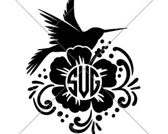 Hummingbird Monogram Frame humming bird SVG dxf Files for Cutting Machines like Silhouette Cameo and Cricut, Commercial Use Digital Design