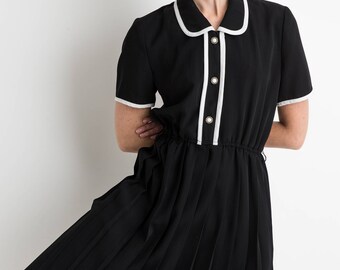 80s Black White Pipping Dress S