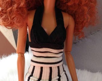 Black and White Dress with Attached Pencil Skirt
