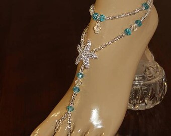Crystal Barefoot Sandals Pearl Starfish Foot Jewelry Destination Bride Beach Wedding Barefoot Sandals Rhinestone Wedding Anklet