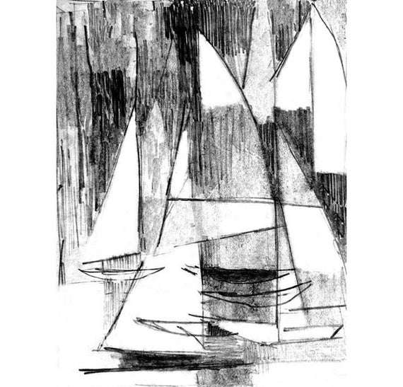 Abstract sailboats regatta pencil drawing modern pencil art Abstract sailboats regatta pencil drawing modern pencil art