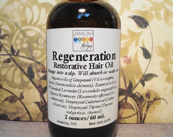 BEST SELLER - Regeneration Restorative Hair Oil | Hair Care | Reduce Hair Loss | Hair Growth | 100% Organic | Scalp | Keep Hair, 2oz./60ml.