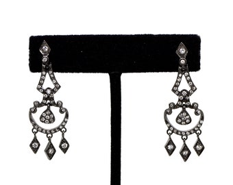 Blackened Sterling Silver Diamond Dangle Drop Earrings - 45 mm Drop - 1.00 ct tw