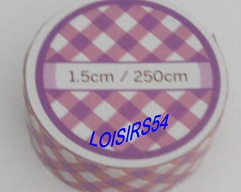 Ruban adhésif vichy violet et blanc 1,5 cm x 250 cm
