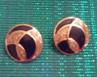 Vintage Pierced Black, Silver and Gold Earrings