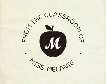 from the classroom of stamp -teacher stamp--From the desk of stamp with apple,teacher gift- 1.6" x1.6" -personalized stamp-any words custom