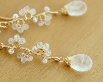 Moonstone Teadrop Earrings, White Gemstone Earrings, Wedding Jewelry, Nature Inspired Jewelry