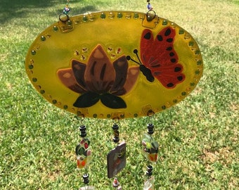 Butterfly and Flower Fused Glass Windchime
