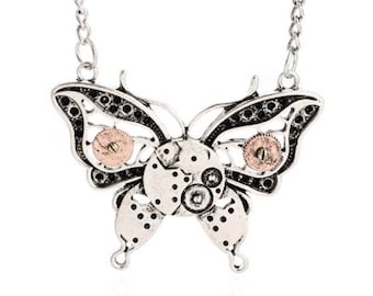 Steampunk Style Butterfly Pendant Necklace