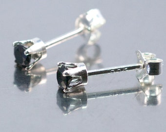 Black Spinel Earring, Faceted 3mm Spinel, Sterling Silver Stud, Black Stud Earrings, Tiny Black Earrings, Mini Stud Earrings