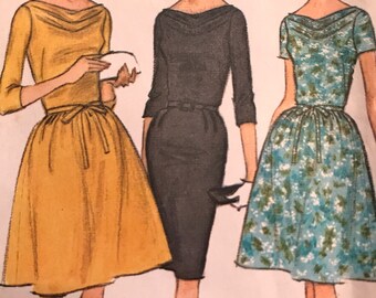 Classy Vintage Cowl Neck Dress With Slim or Full Skirt----McCalls 7366---Sizes 10-12 Bust 31-32