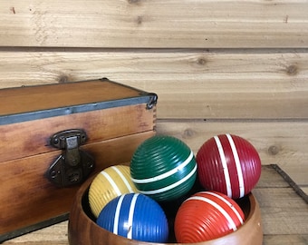 Vintage croquet balls wood game decor retro sports stripe repurpose craft funky farmhouse office mancave bar red blue green