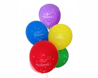 10 Large Eid Mubarak Balloons, Eid Decorations - Multi Coloured Pack