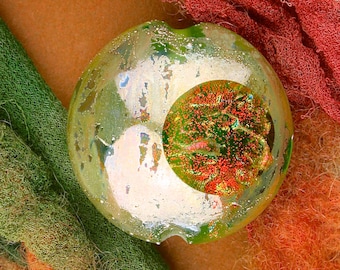 Lampwork Glass Bead SRA "Transit of Themisto" Handmade Faceted Dichroic Window Bead with Fine Silver Lustre ~ Meadow