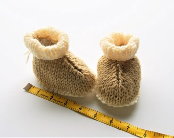 Hand Knit Baby Bootie Beige and off white