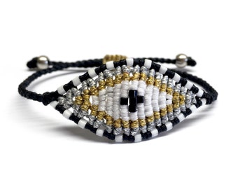 Black and silver macrame eye bracelet