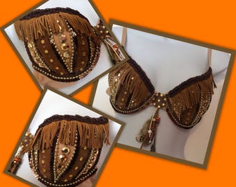 Pocohanis/Country Western Style Bling Bra-CountryBra-WesternBra-IndianCostume-WesternStyleBra-PocohanisCostume-SuedeFringeBra-WesternWear