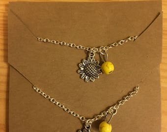 Sunflower Girl and Doll Matching Necklace Set