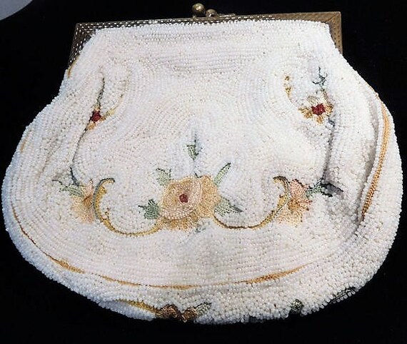 French Micro Bead Coin Purse / Tambour Embroidery / Point de Beauvais Stitch